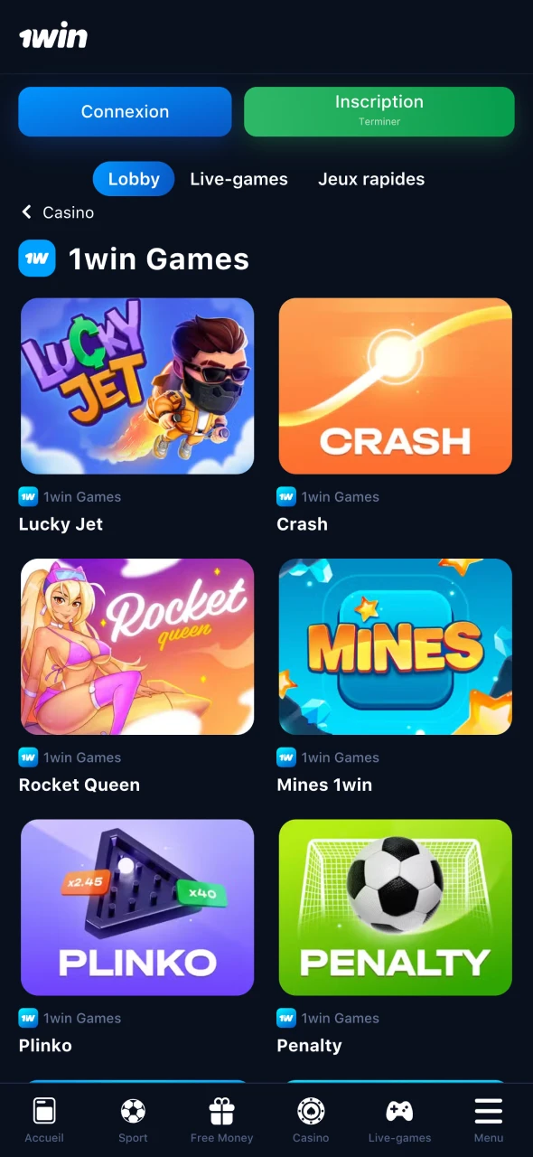 Jouez aux jeux de casino et gagnez sur 1Win.