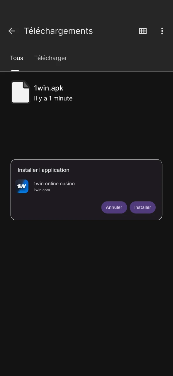 Ouvrez le fichier téléchargé de 1Win.