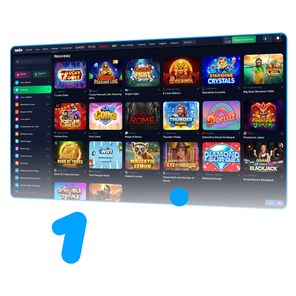 Jouez au casino en ligne sur le site officiel de 1Win.
