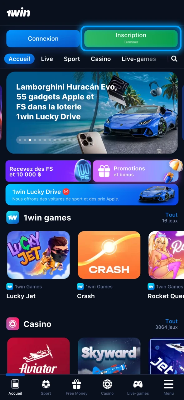 Ouvrez la boîte d'enregistrement sur le site officiel de 1Win.