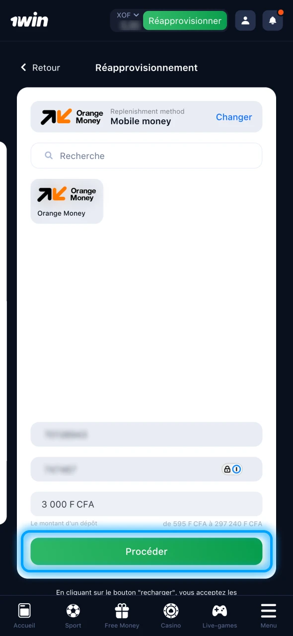 Suivez les instructions de paiement de 1Win.