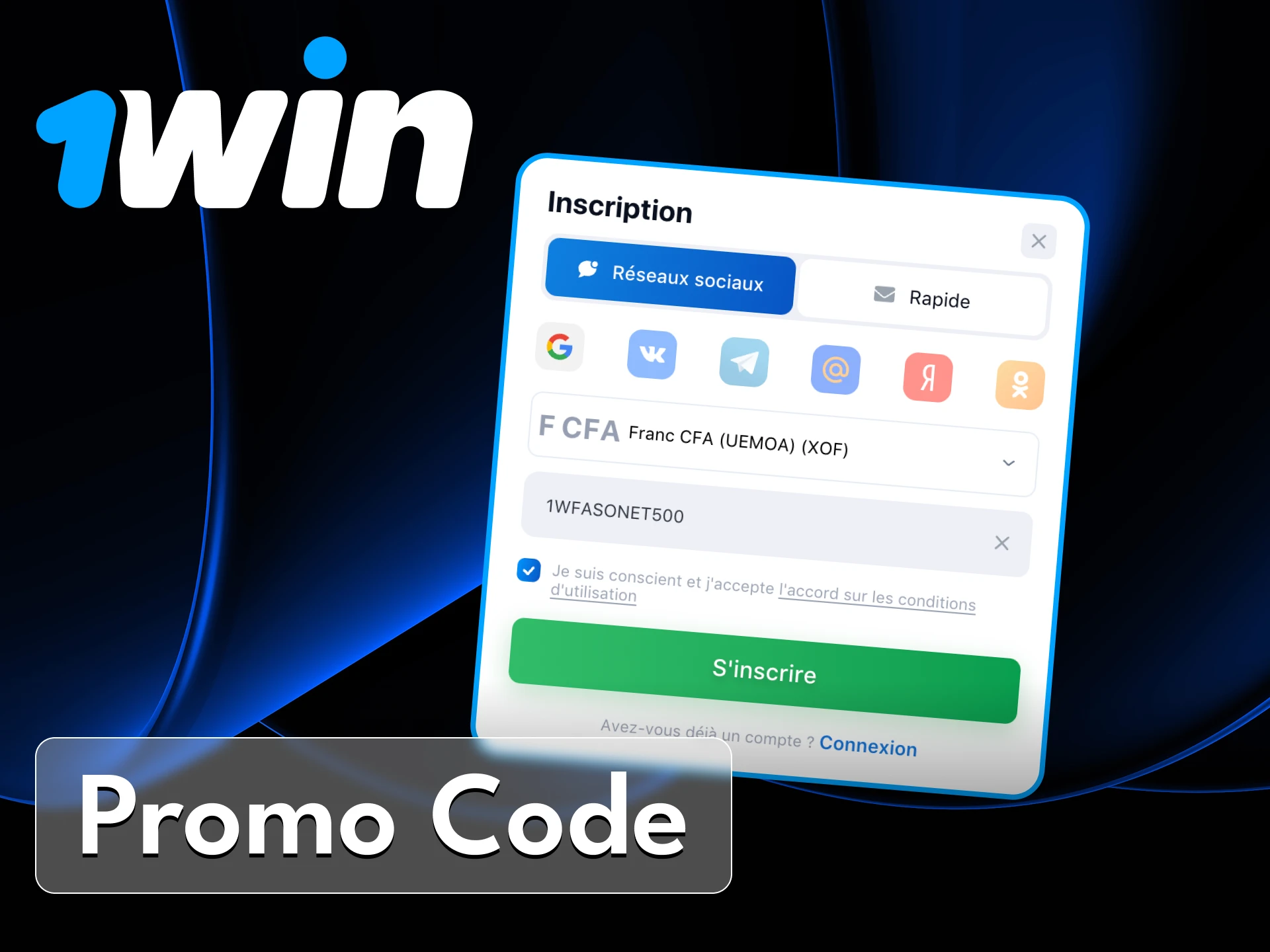 Utilisez le code promotionnel lors de votre inscription au casino en ligne 1Win.