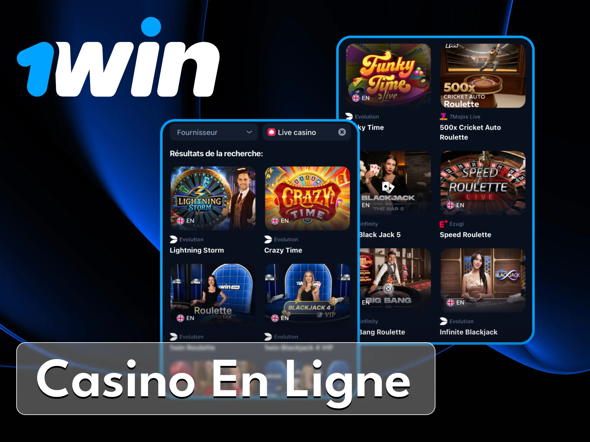 Jouez à la roulette et au blackjack au casino en ligne 1Win.