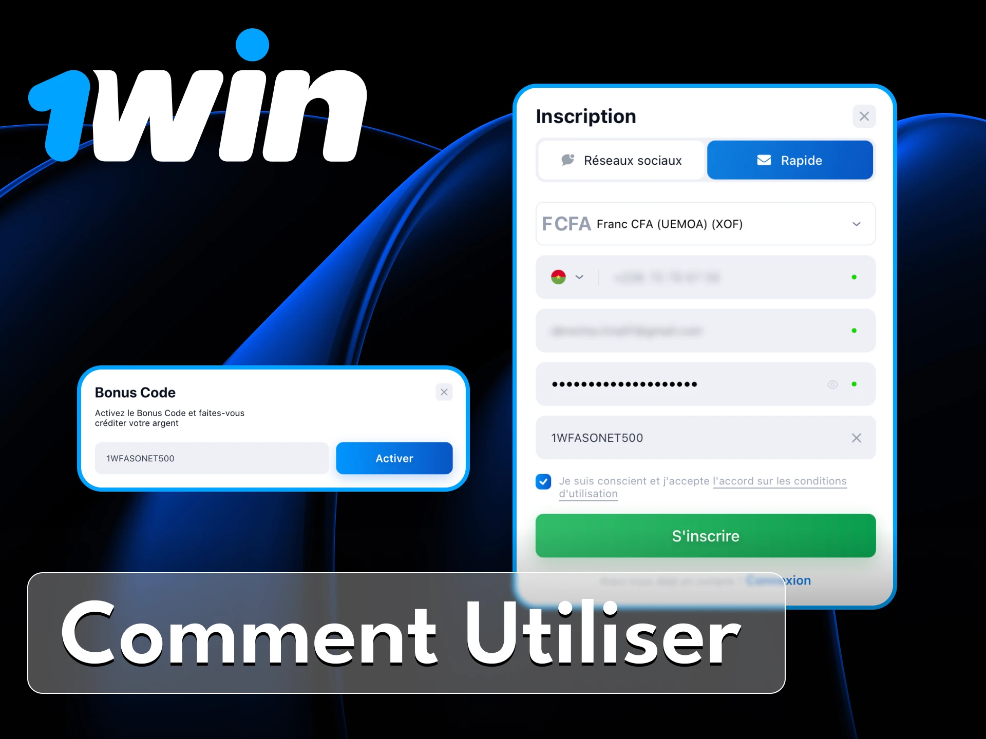 Utilisez le code promotionnel pour un bonus de bienvenue lors de votre inscription sur le site du casino en ligne 1Win.