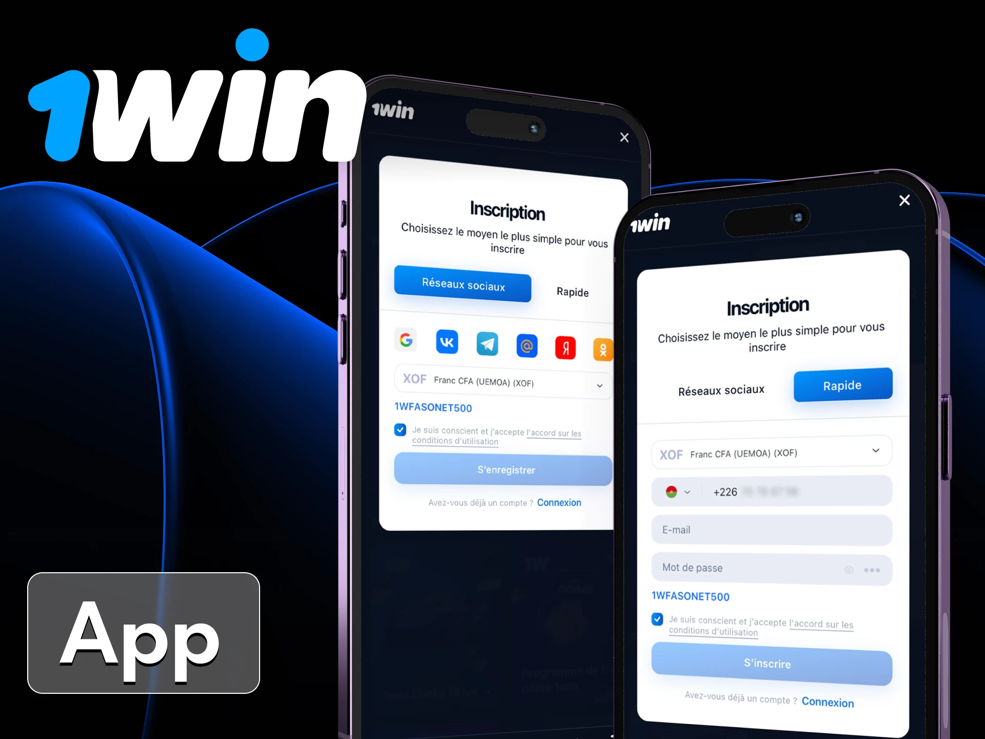 Créez un nouveau compte sur le casino en ligne 1Win dans l'application sur votre téléphone.