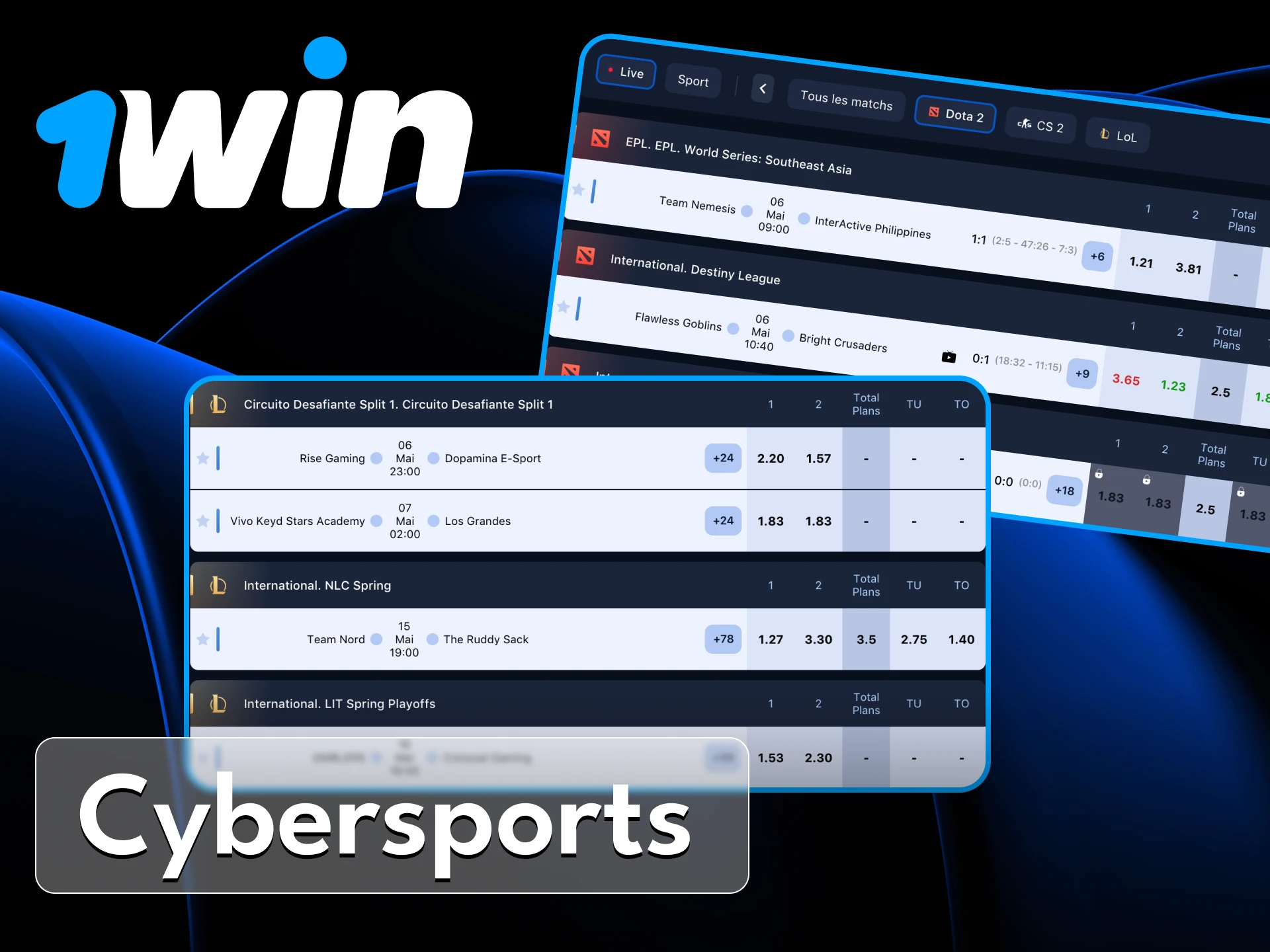 Ne manquez pas votre chance de parier sur CS 2 ou Dota 2 au casino en ligne 1Win.