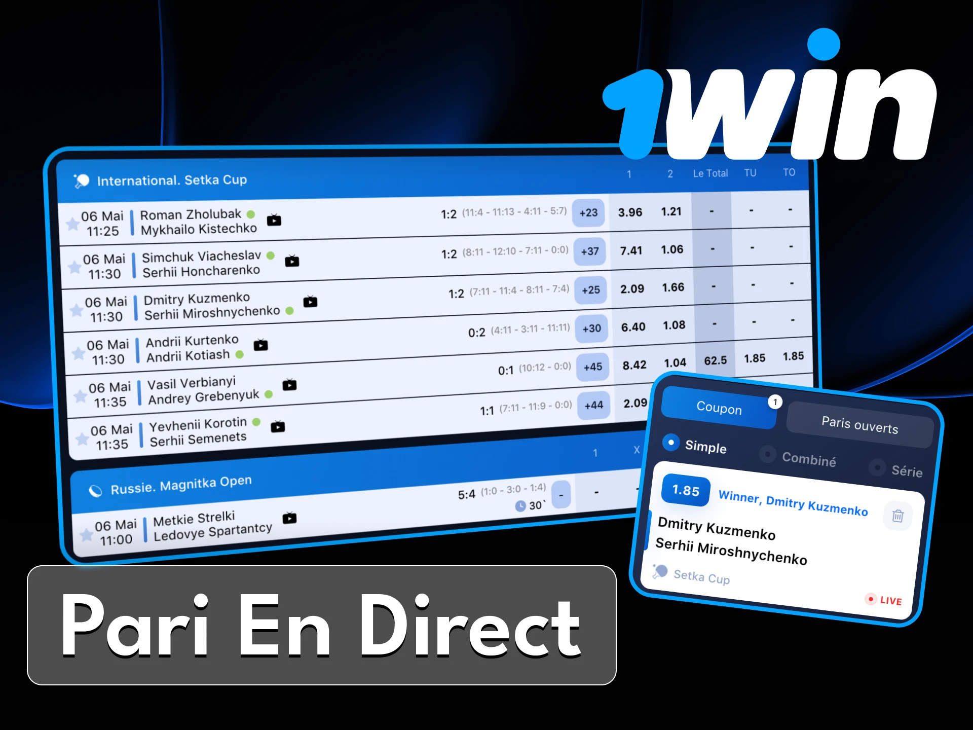 Au casino en ligne 1Win, vous pouvez parier sur des matchs en direct.
