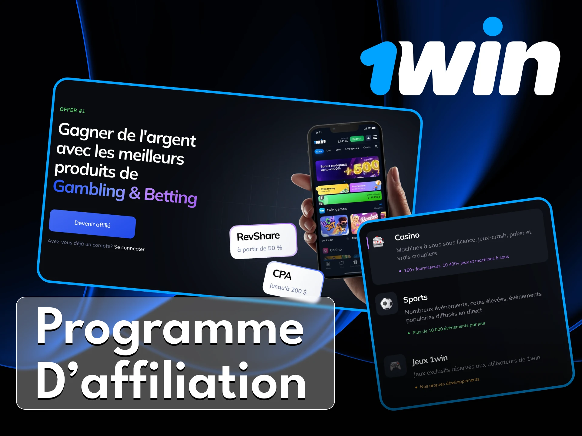 Rejoignez le programme d'affiliation du casino en ligne 1Win et recevez vos bonus.