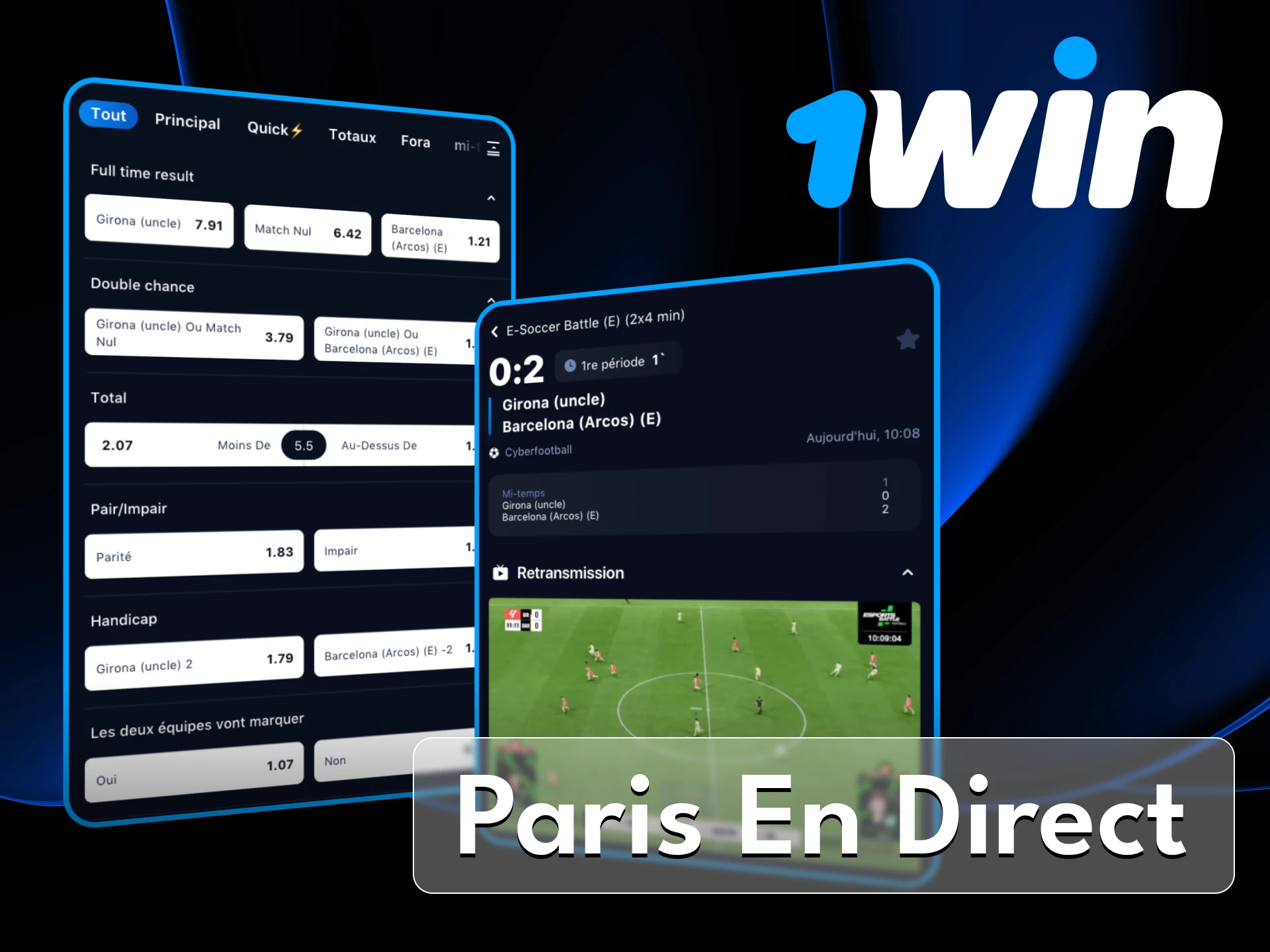Dans le casino en ligne 1win, les joueurs ont accès aux paris sur les matchs en direct.
