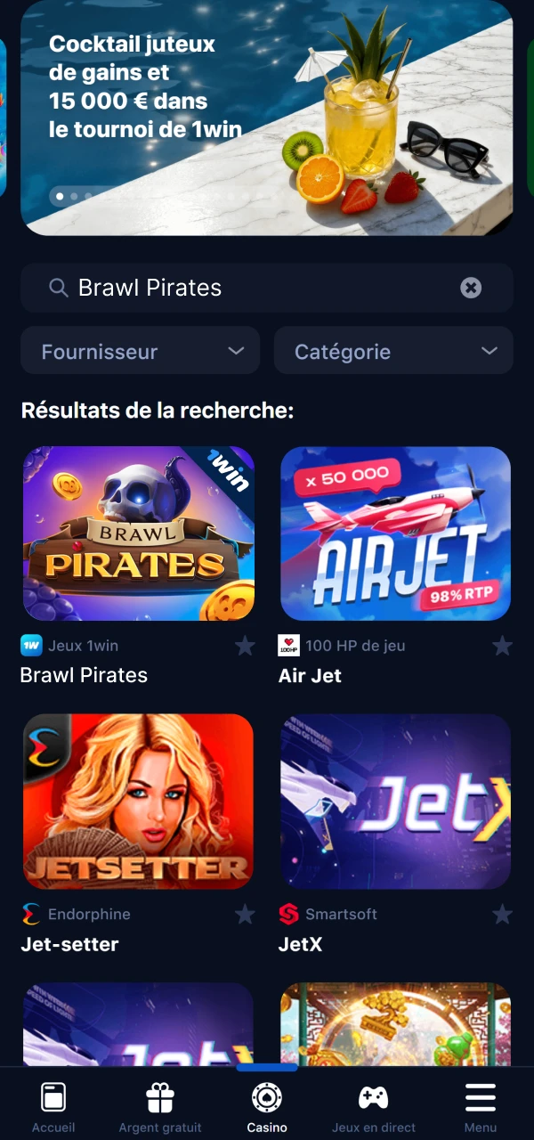 Recherchez et lancez le jeu Brawl Pirates depuis le casino 1Win.