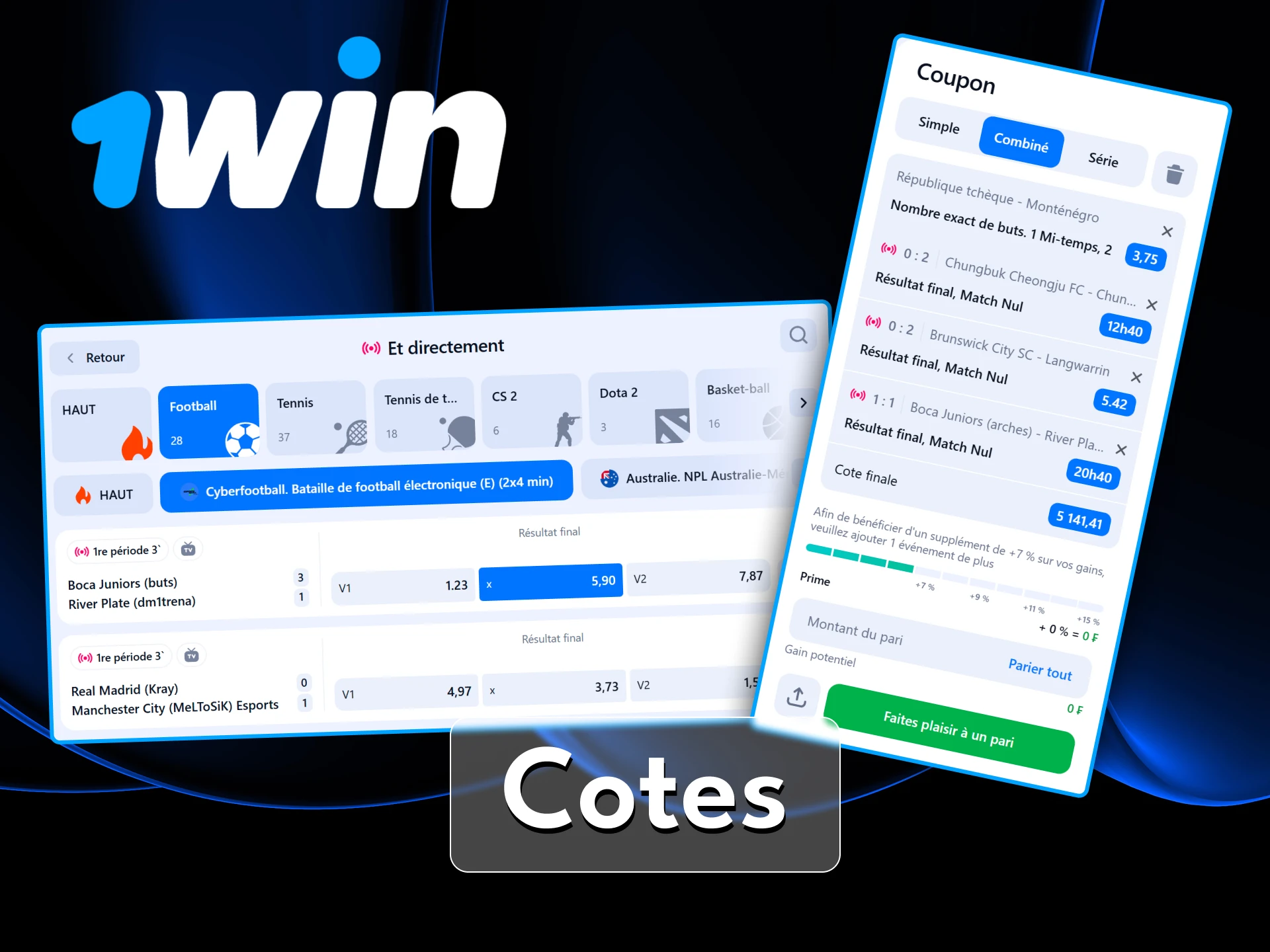 Consultez les cotes des matchs de football et pariez en toute sécurité sur le site officiel 1Win.