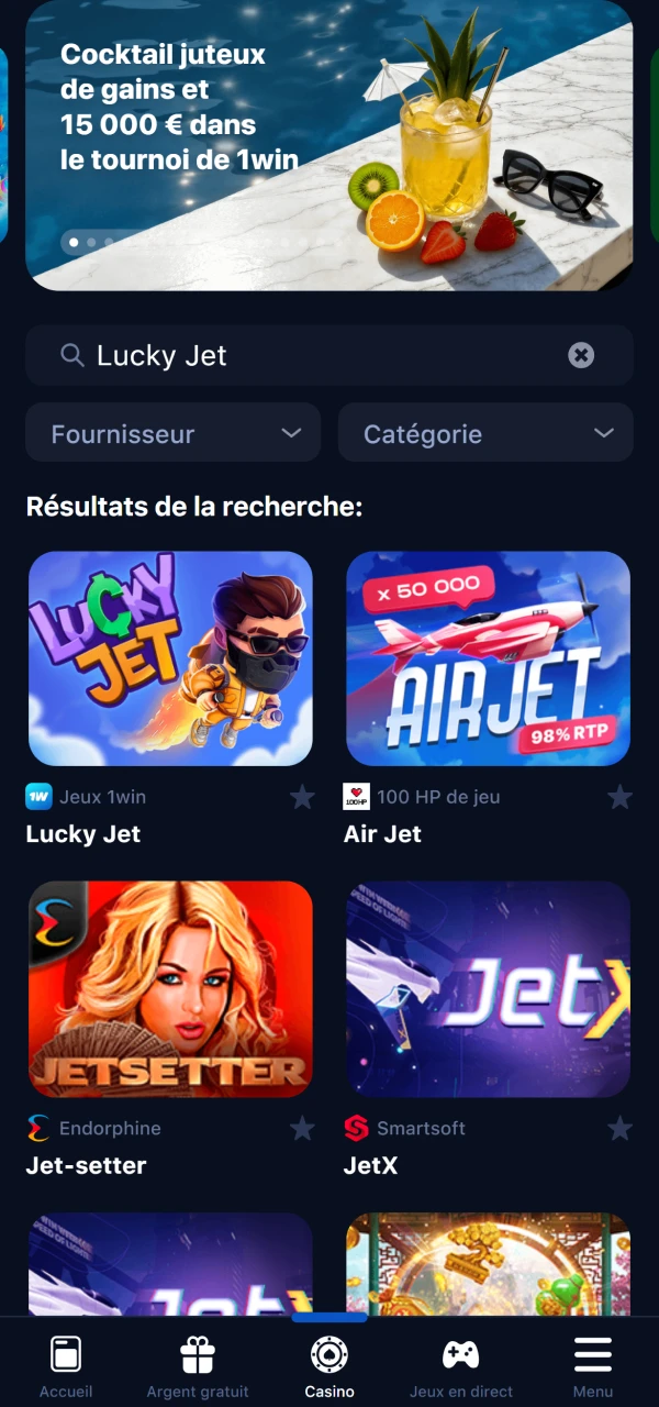 Lancez le jeu Lucky Jet directement depuis votre navigateur sur la plateforme officielle 1Win.