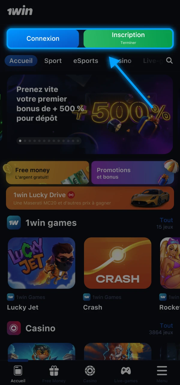 Créez un compte sur le site officiel 1Win et accédez à tous les jeux disponibles.